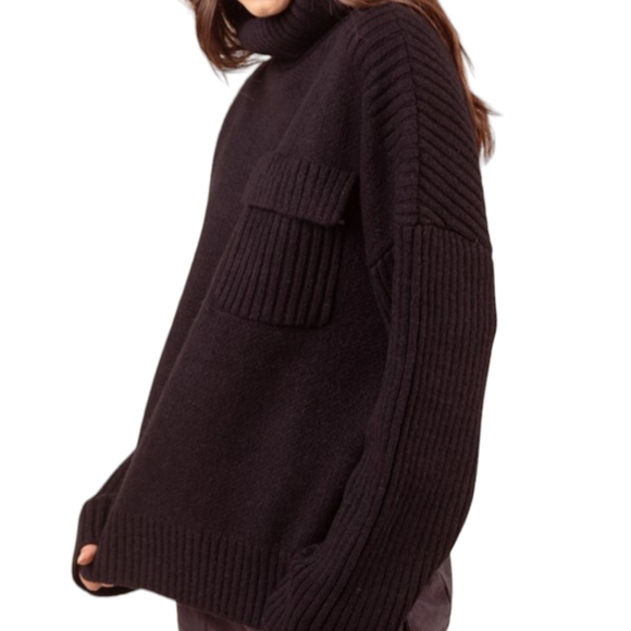 12. Women's Black Knit Sweater with Pocket NWT - Picture 1 of 3